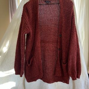 American Eagle Outfitters Burgundy Open Knit Cardigan